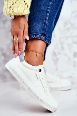 Best Damskie Skórzane Tenisówki Logowana Podeszwa Big Star GG274194 Białe Damskie Trampki Damskie Big Star|Trampki Damskie Niskie