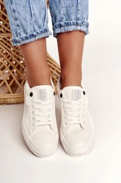 Best Damskie Skórzane Tenisówki Logowana Podeszwa Big Star GG274194 Białe Damskie Trampki Damskie Big Star|Trampki Damskie Niskie