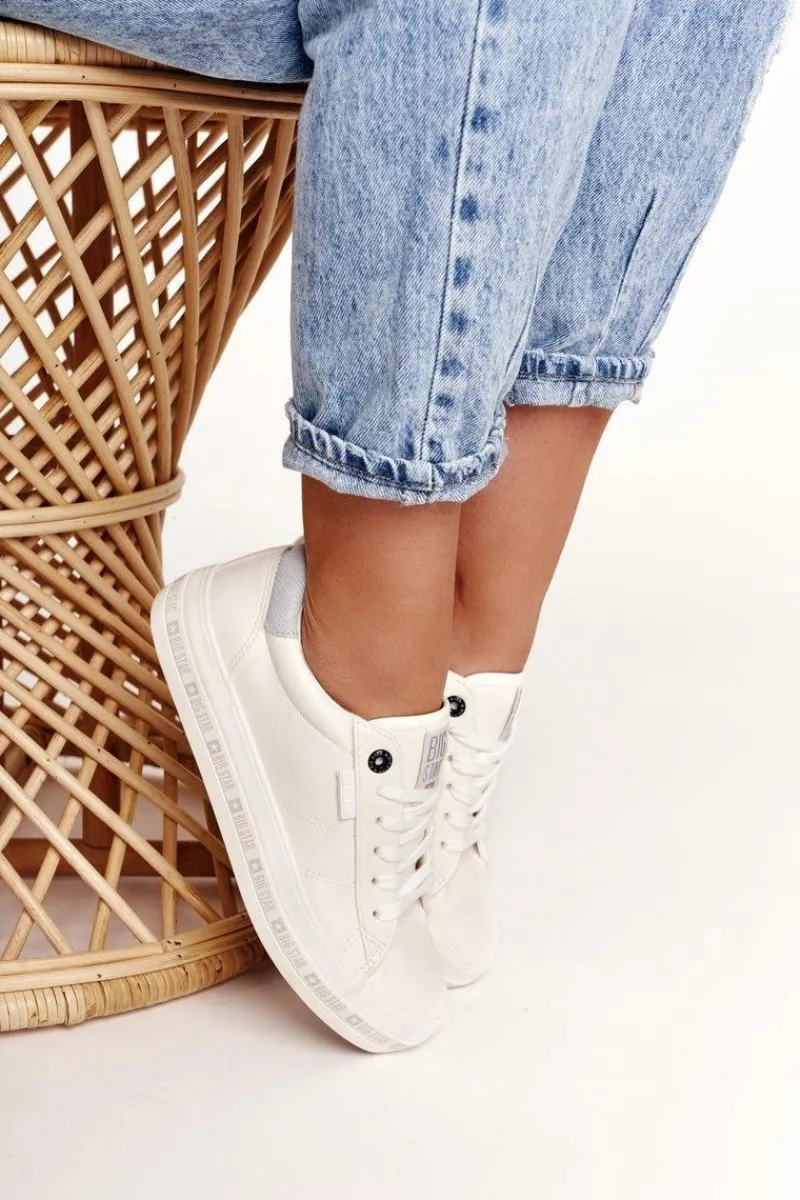 Best Damskie Skórzane Tenisówki Logowana Podeszwa Big Star GG274194 Białe Damskie Trampki Damskie Big Star|Trampki Damskie Niskie