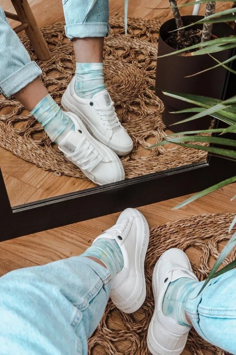 Best Damskie Skórzane Tenisówki Logowana Podeszwa Big Star GG274194 Białe Damskie Trampki Damskie Big Star|Trampki Damskie Niskie