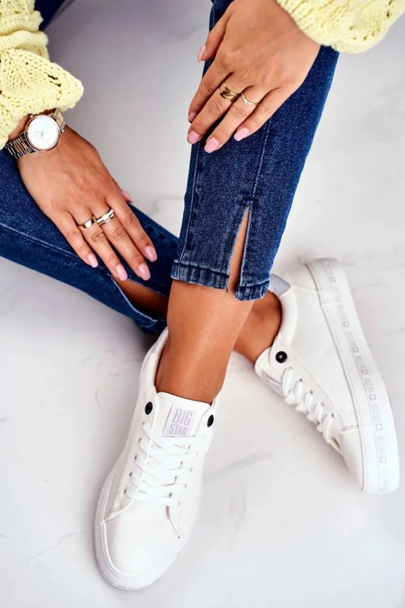 Best Damskie Skórzane Tenisówki Logowana Podeszwa Big Star GG274194 Białe Damskie Trampki Damskie Big Star|Trampki Damskie Niskie