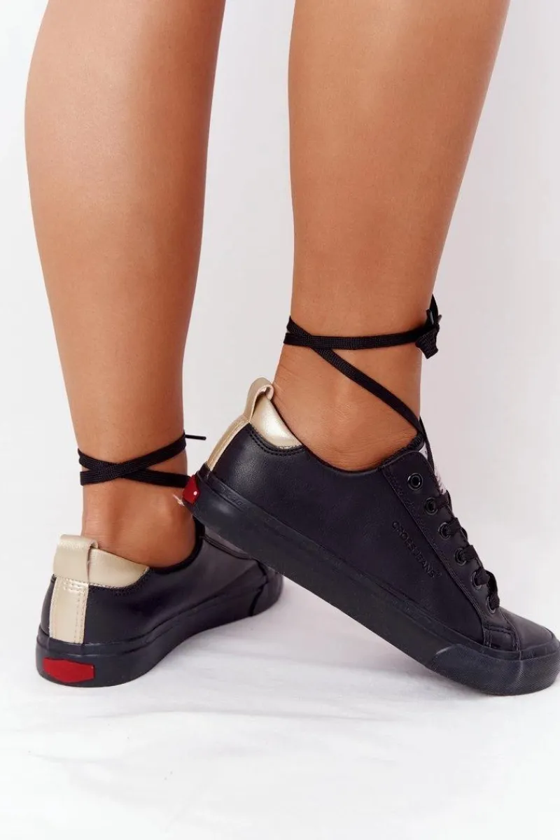 Trampki Damskie Niskie>Cross Jeans Damskie Skórzane Tenisówki HH2R4003C Czarne Czarny