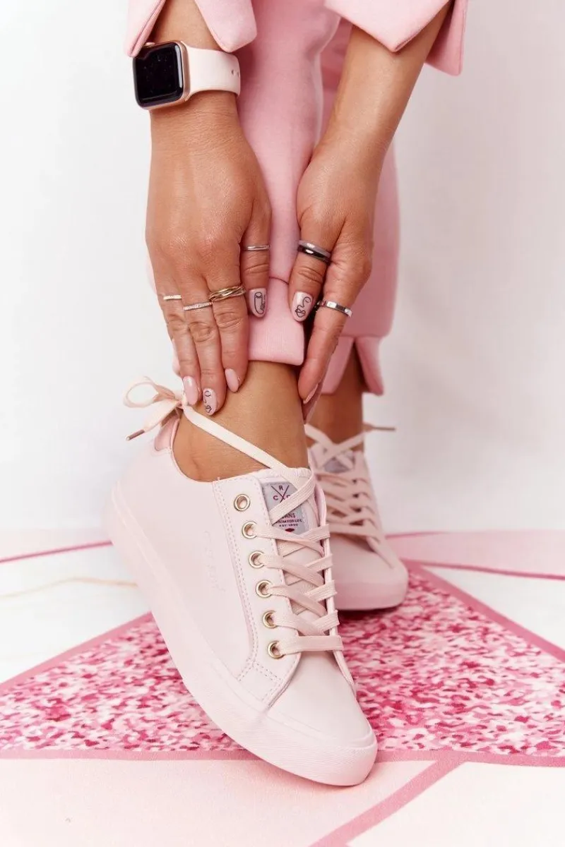 Hot Damskie Skórzane Tenisówki HH2R4004C Różowe Damskie Trampki Damskie Niskie