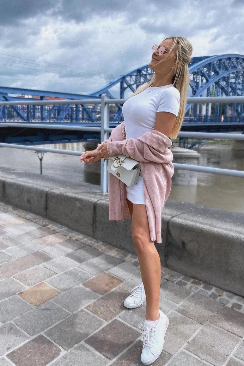 Damskie Skórzane Tenisówki BIG STAR II274033 Biało-Różowe Damskie Trampki Damskie Big Star|Trampki Damskie Niskie