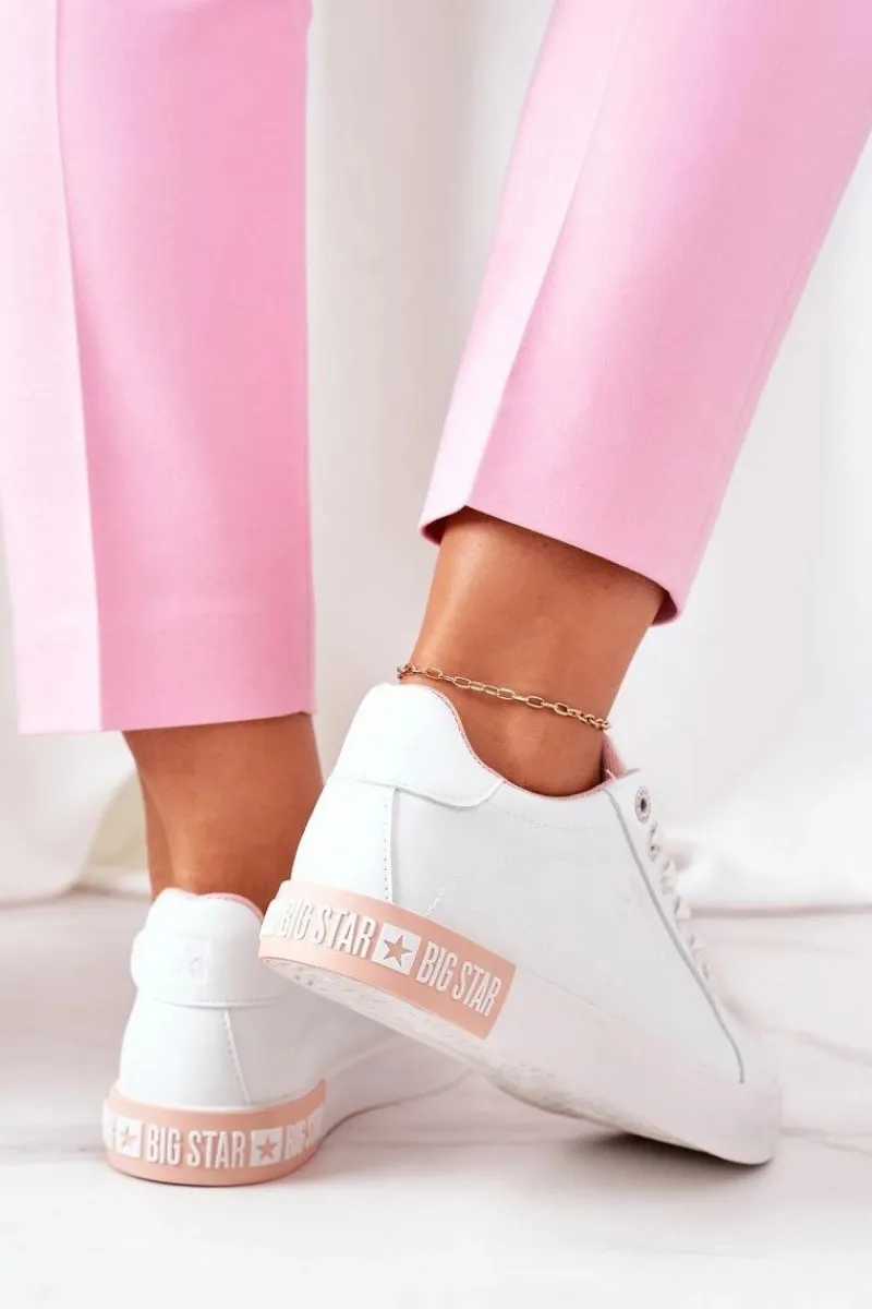 Damskie Skórzane Tenisówki BIG STAR II274033 Biało-Różowe Damskie Trampki Damskie Big Star|Trampki Damskie Niskie