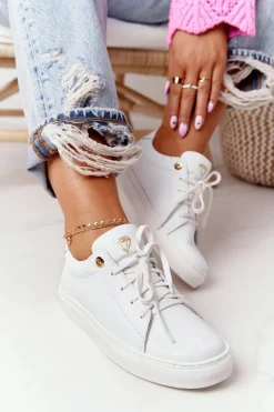 Damskie Skórzane Tenisówki Białe Nicole 2640 Damskie Trampki Damskie Niskie