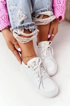 Damskie Skórzane Tenisówki Białe Nicole 2640 Damskie Trampki Damskie Niskie