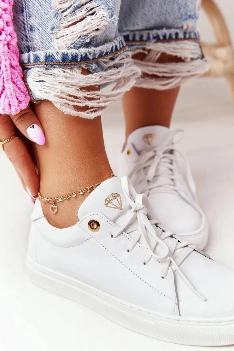 Damskie Skórzane Tenisówki Białe Nicole 2640 Damskie Trampki Damskie Niskie