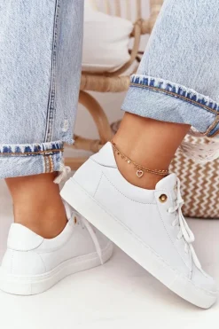 Damskie Skórzane Tenisówki Białe Nicole 2640 Damskie Trampki Damskie Niskie