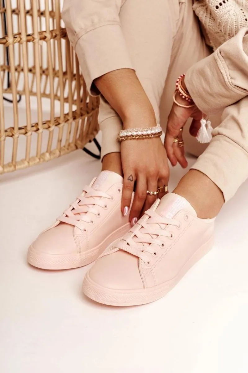 Damskie Skórzane Tenisówki BIG STAR HH274141 Jasny Róż Damskie Trampki Damskie Big Star|Trampki Damskie Niskie