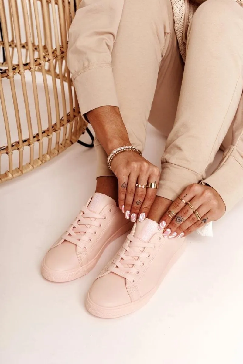 Damskie Skórzane Tenisówki BIG STAR HH274141 Jasny Róż Damskie Trampki Damskie Big Star|Trampki Damskie Niskie