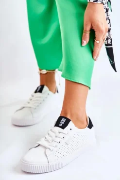 Damskie Skórzane Tenisówki BIG STAR HH274071 Biało-Czarne Damskie Trampki Damskie Big Star|Trampki Damskie Niskie