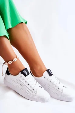 Damskie Skórzane Tenisówki BIG STAR HH274071 Biało-Czarne Damskie Trampki Damskie Big Star|Trampki Damskie Niskie