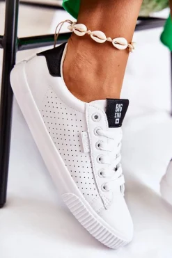 Damskie Skórzane Tenisówki BIG STAR HH274071 Biało-Czarne Damskie Trampki Damskie Big Star|Trampki Damskie Niskie