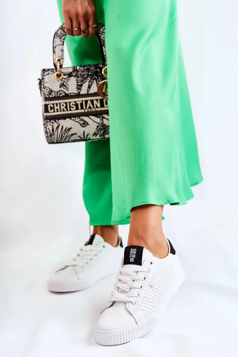 Damskie Skórzane Tenisówki BIG STAR HH274071 Biało-Czarne Damskie Trampki Damskie Big Star|Trampki Damskie Niskie