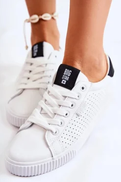 Damskie Skórzane Tenisówki BIG STAR HH274071 Biało-Czarne Damskie Trampki Damskie Big Star|Trampki Damskie Niskie