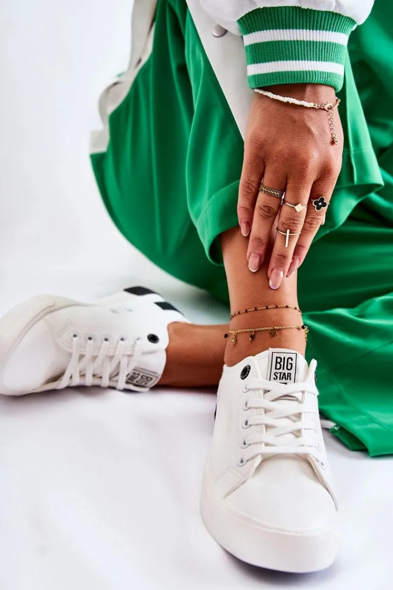 Clearance Damskie Skórzane Tenisówki BIG STAR FF274175 Biało Czarne Damskie Trampki Damskie Big Star|Trampki Damskie Niskie