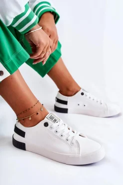 Clearance Damskie Skórzane Tenisówki BIG STAR FF274175 Biało Czarne Damskie Trampki Damskie Big Star|Trampki Damskie Niskie
