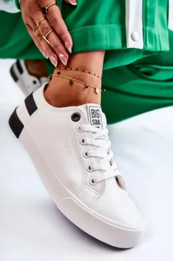 Clearance Damskie Skórzane Tenisówki BIG STAR FF274175 Biało Czarne Damskie Trampki Damskie Big Star|Trampki Damskie Niskie