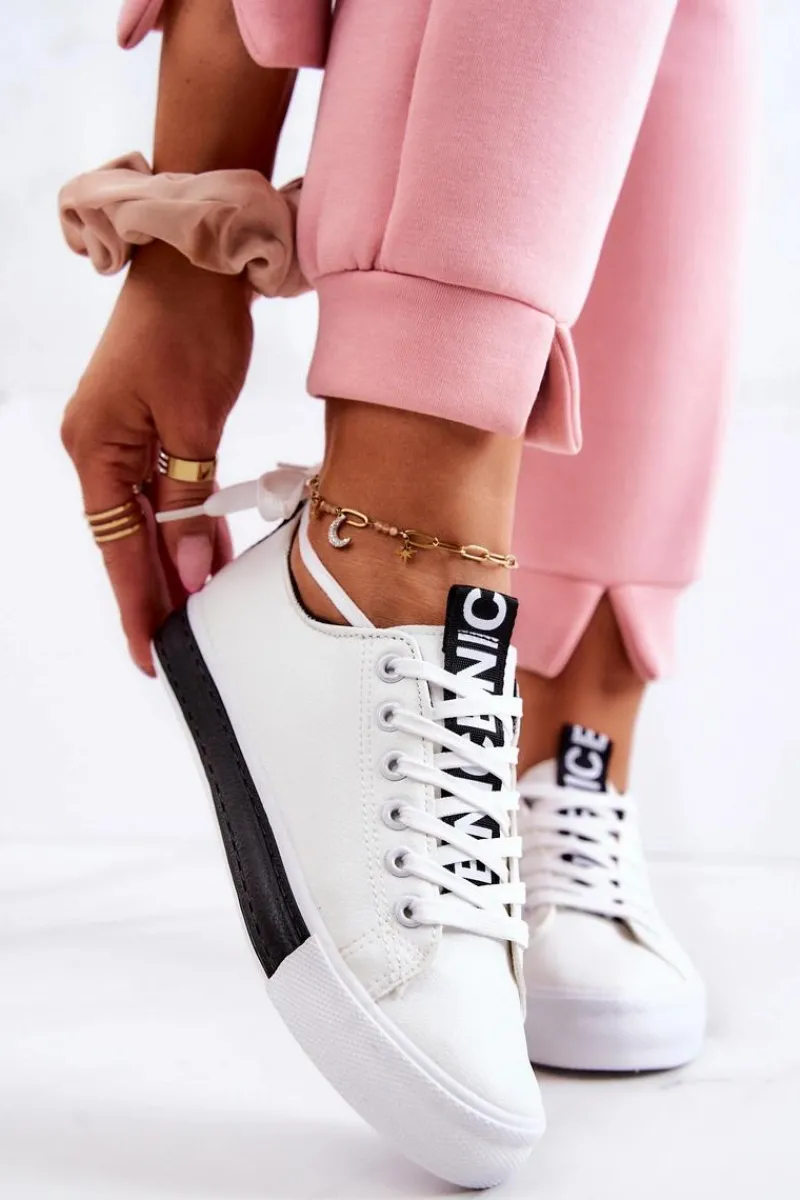 Trampki Damskie Niskie>Boto Damskie Skórzane Tenisówki Biało-Czarne Mikayla