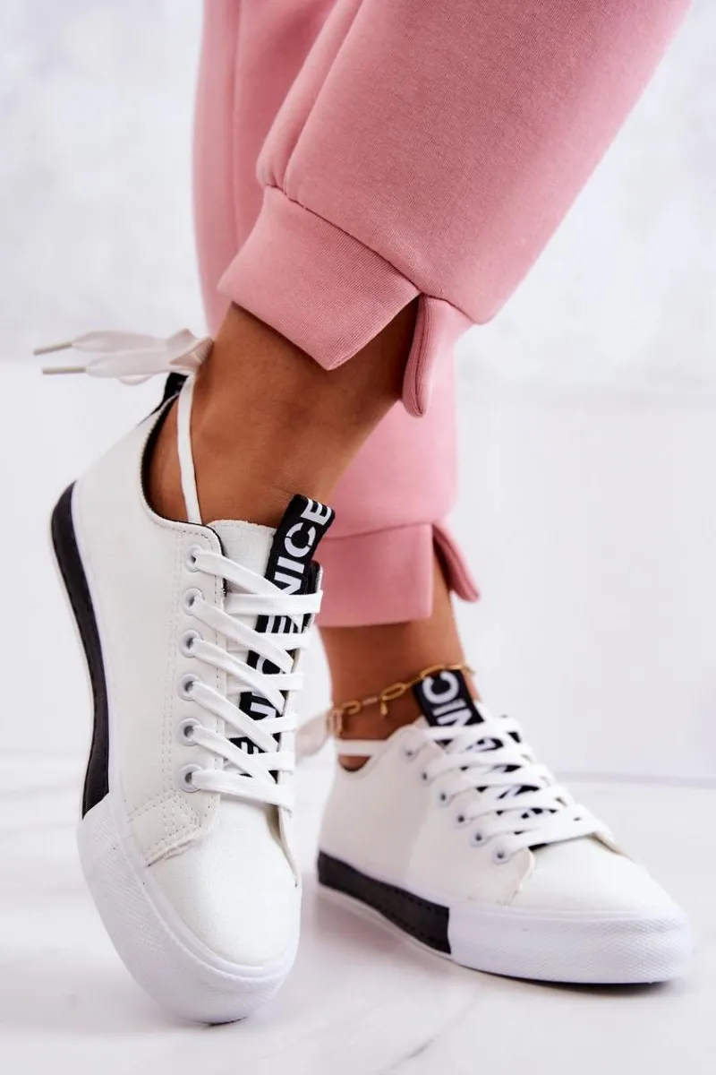 Trampki Damskie Niskie>Boto Damskie Skórzane Tenisówki Biało-Czarne Mikayla