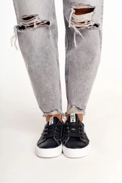 Trampki Damskie Big Star|Trampki Damskie Niskie></noscript>Big Star Shoes Damskie Skórzane Tenisówki Z Napisem BIG STAR EE274315 Czarne