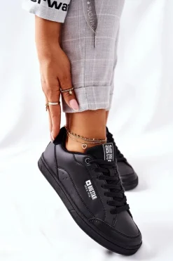 Clearance Damskie Skórzane Tenisówki Memory Foam BIG STAR II274320 Czarne Damskie Trampki Damskie Big Star|Trampki Damskie Niskie