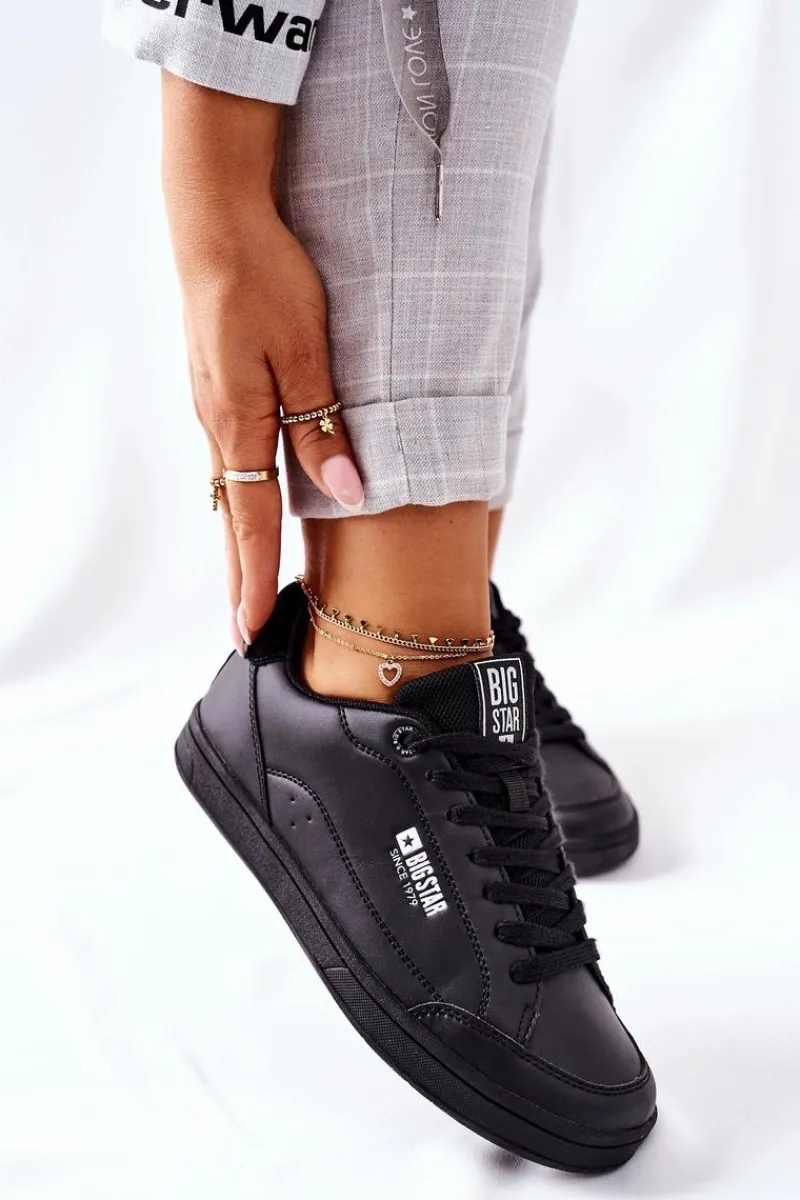 Clearance Damskie Skórzane Tenisówki Memory Foam BIG STAR II274320 Czarne Damskie Trampki Damskie Big Star|Trampki Damskie Niskie