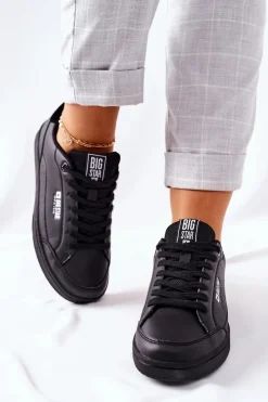 Clearance Damskie Skórzane Tenisówki Memory Foam BIG STAR II274320 Czarne Damskie Trampki Damskie Big Star|Trampki Damskie Niskie