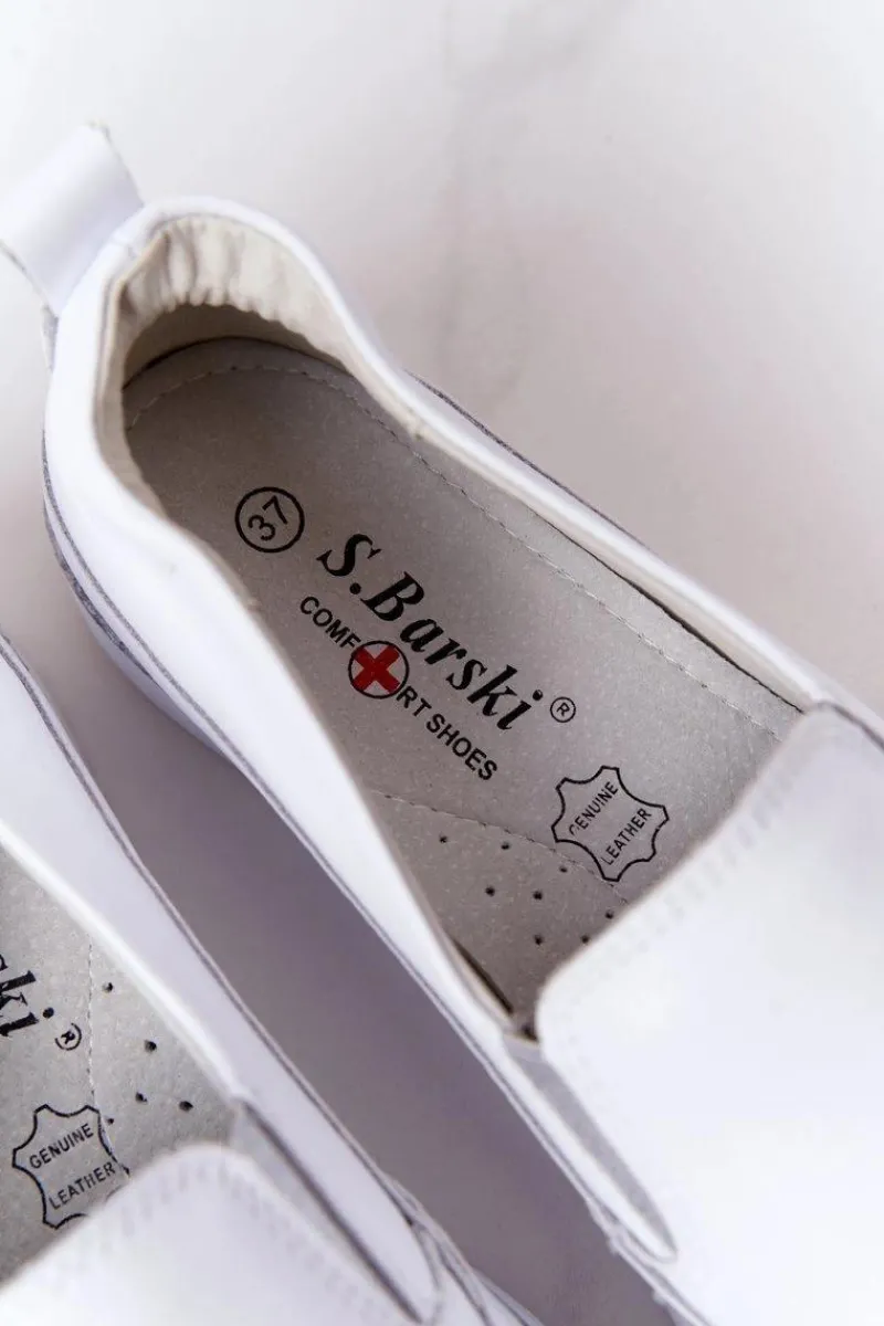 Discount Damskie Skórzane Tenisówki Slip-On S.Barski Białe Damskie Trampki Damskie Slip-On