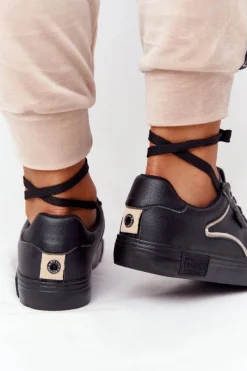 Trampki Damskie Big Star|Trampki Damskie Niskie></noscript>Big Star Shoes Damskie Skórzane Tenisówki BIG STAR HH274078 Czarno-Złote