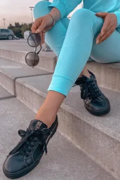 Trampki Damskie Big Star|Trampki Damskie Niskie></noscript>Big Star Shoes Damskie Skórzane Tenisówki BIG STAR HH274078 Czarno-Złote