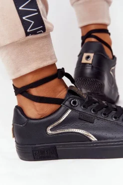 Trampki Damskie Big Star|Trampki Damskie Niskie></noscript>Big Star Shoes Damskie Skórzane Tenisówki BIG STAR HH274078 Czarno-Złote