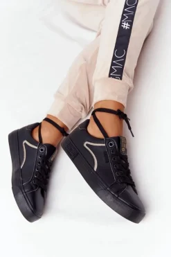 Trampki Damskie Big Star|Trampki Damskie Niskie></noscript>Big Star Shoes Damskie Skórzane Tenisówki BIG STAR HH274078 Czarno-Złote