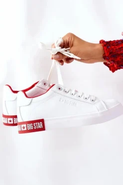Trampki Damskie Big Star|Trampki Damskie Niskie>Big Star Shoes Damskie Skórzane Tenisówki BIG STAR II274032 Biało-Czerwone