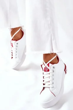 Trampki Damskie Big Star|Trampki Damskie Niskie></noscript>Big Star Shoes Damskie Skórzane Tenisówki BIG STAR II274032 Biało-Czerwone