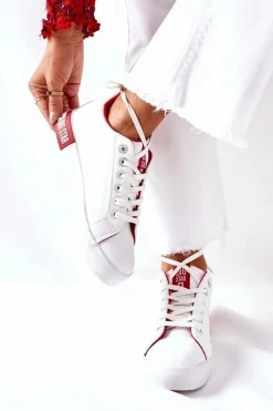 Trampki Damskie Big Star|Trampki Damskie Niskie></noscript>Big Star Shoes Damskie Skórzane Tenisówki BIG STAR II274032 Biało-Czerwone