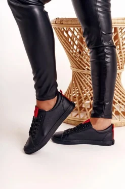 Best Damskie Skórzane Tenisówki Z Tasiemką BIG STAR DD274687 Czarne Damskie Trampki Damskie Big Star|Trampki Damskie Niskie