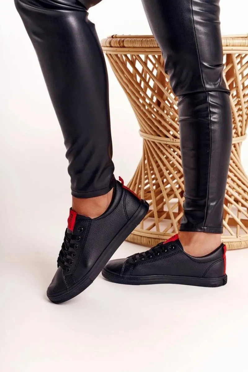 Best Damskie Skórzane Tenisówki Z Tasiemką BIG STAR DD274687 Czarne Damskie Trampki Damskie Big Star|Trampki Damskie Niskie