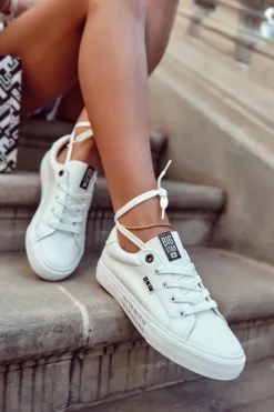 New Big Star Shoes Damskie Skórzane Tenisówki Z Napisem BIG STAR EE274316 Białe