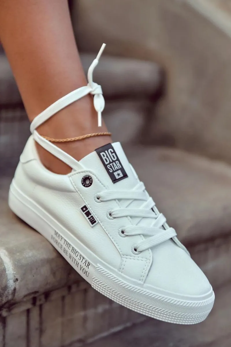 New Big Star Shoes Damskie Skórzane Tenisówki Z Napisem BIG STAR EE274316 Białe