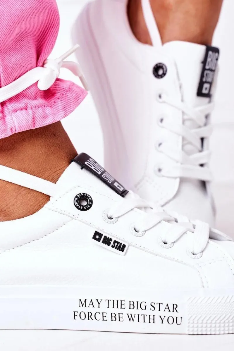 New Big Star Shoes Damskie Skórzane Tenisówki Z Napisem BIG STAR EE274316 Białe