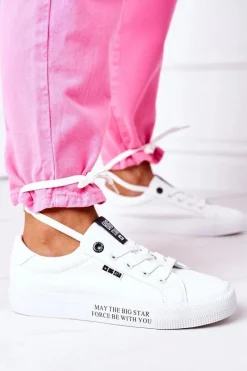 New Big Star Shoes Damskie Skórzane Tenisówki Z Napisem BIG STAR EE274316 Białe