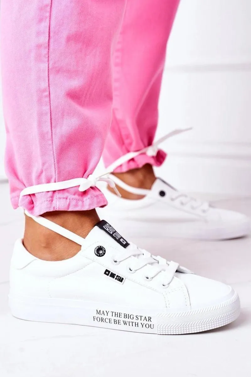 New Big Star Shoes Damskie Skórzane Tenisówki Z Napisem BIG STAR EE274316 Białe