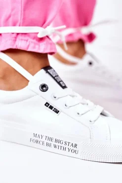 New Big Star Shoes Damskie Skórzane Tenisówki Z Napisem BIG STAR EE274316 Białe
