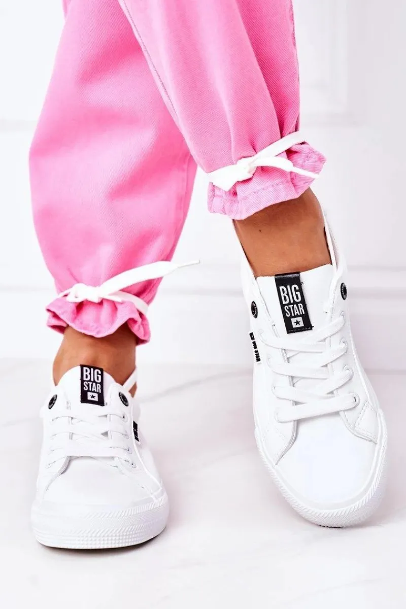 New Big Star Shoes Damskie Skórzane Tenisówki Z Napisem BIG STAR EE274316 Białe