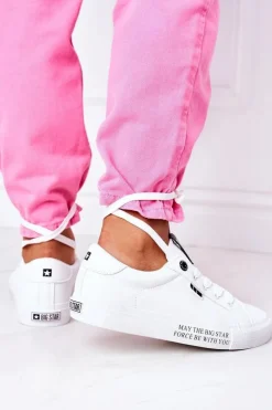New Big Star Shoes Damskie Skórzane Tenisówki Z Napisem BIG STAR EE274316 Białe