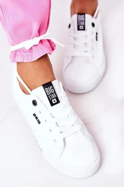 New Big Star Shoes Damskie Skórzane Tenisówki Z Napisem BIG STAR EE274316 Białe