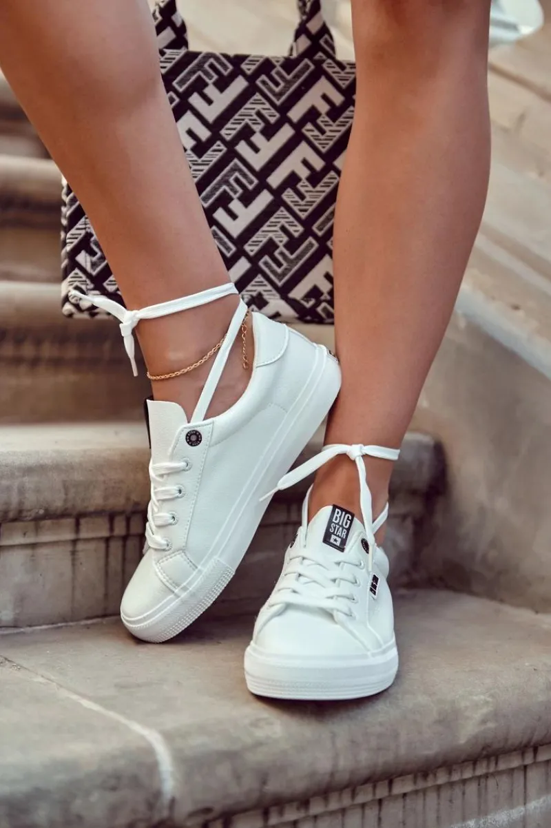 New Big Star Shoes Damskie Skórzane Tenisówki Z Napisem BIG STAR EE274316 Białe