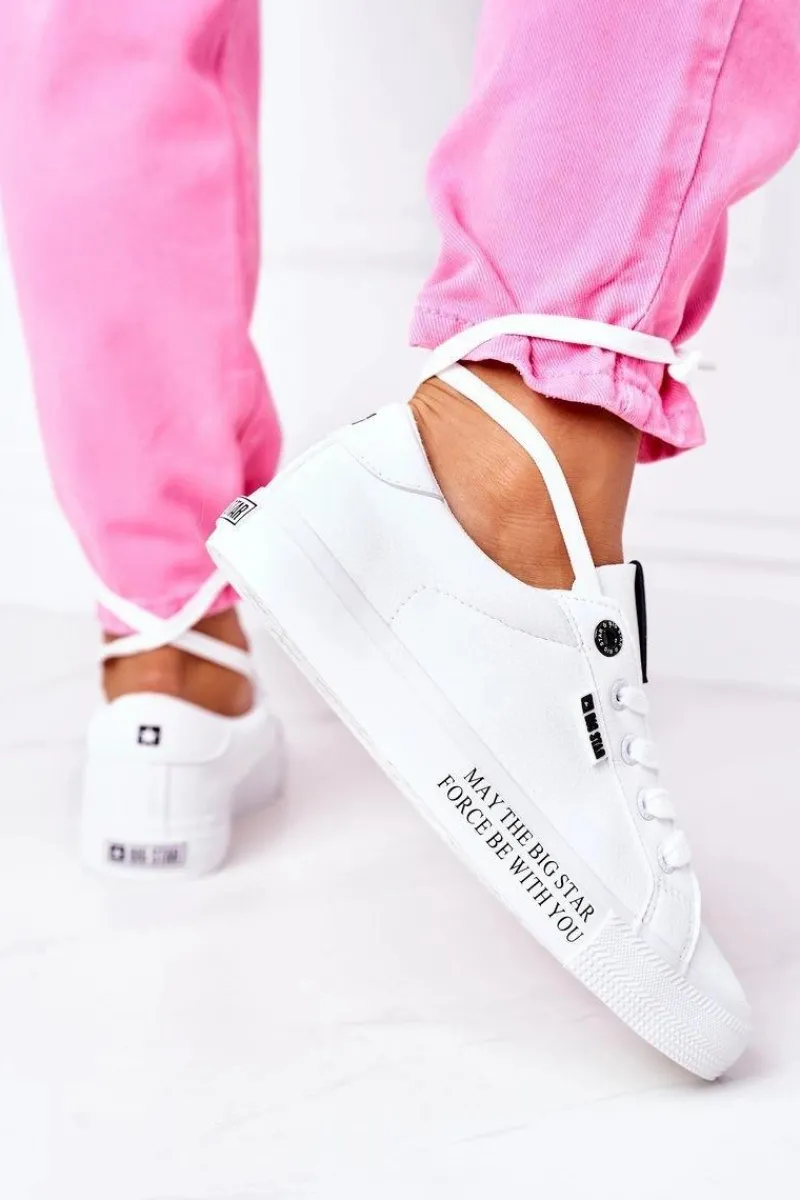 New Big Star Shoes Damskie Skórzane Tenisówki Z Napisem BIG STAR EE274316 Białe